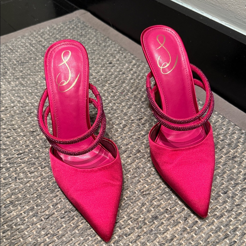 Sam Edelman Agustina Bold Bright Fuschia Sparkle Strap & Heel Size 7.5 - Picture 3 of 9